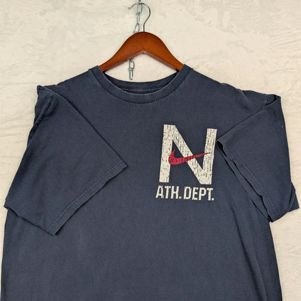 VTG Nike T-Shirt Men's L Navy Faded Blue Ath Dept Graphic Swoosh Streetwear Y2K